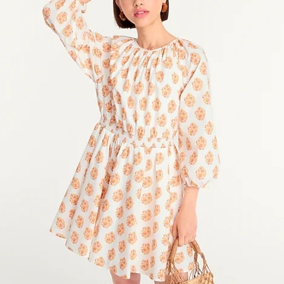 J crew smocked waist mini dress gathered floral block print orange - Picture 1 of 3